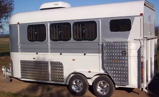 White 2 Horse Float with Horse Trailer Ramp Living Quarters and Roof for Sale - Image 4